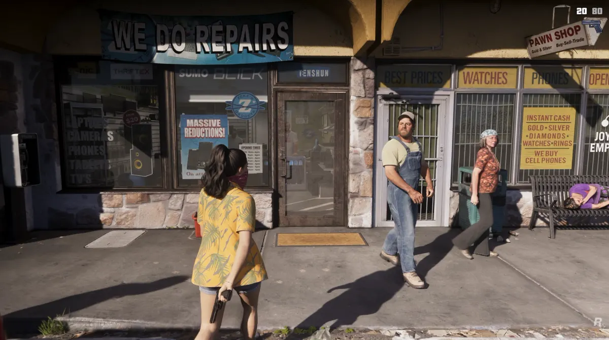 Offenes Tragen von Waffen, Passanten reagieren in GTA 6